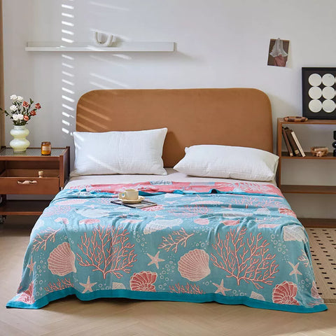 Double-Sided Throw Blanket - Starfish & Bubbles