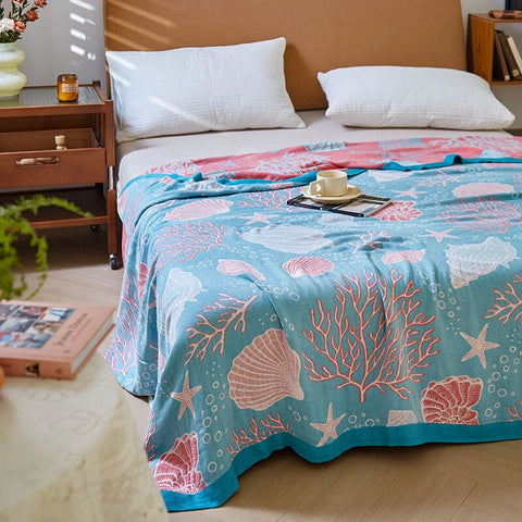 Double-Sided Throw Blanket - Starfish & Bubbles