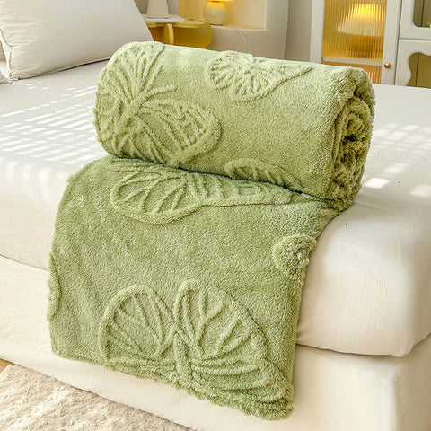 Sage green fleece butterfly throw blanket – calming and cozy bed cover