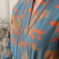 Floral sleeve pattern on cotton gauze bathrobe