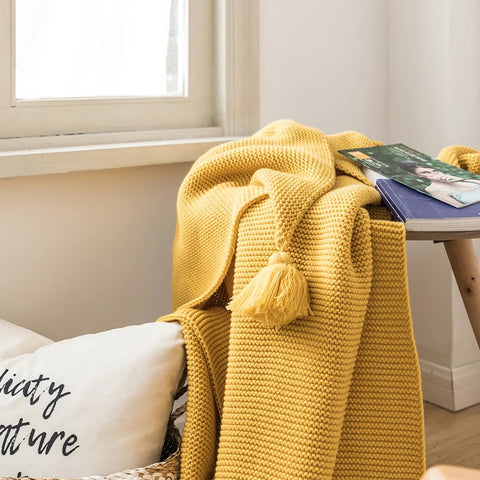 Golden Mustard Knit Throw Blanket