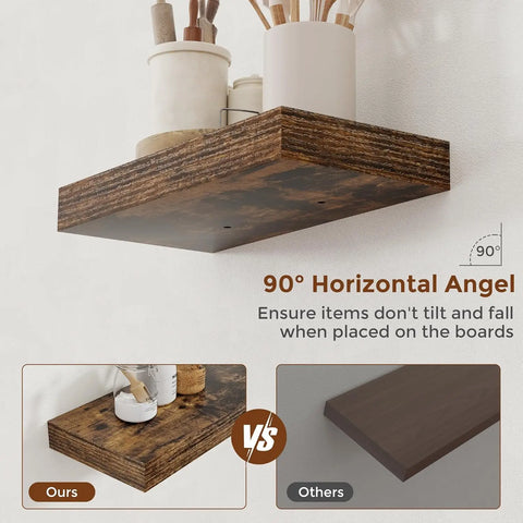 Close-up of single rustic wood shelf showing natural grain detail