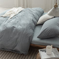 Soft Blue Waffle Bedding Set with Matching Pillows on Minimalist Bed – Fresh and Relaxing Dorm Room Decor