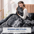 Woman hugging soft abstract marble duvet cover bedding set