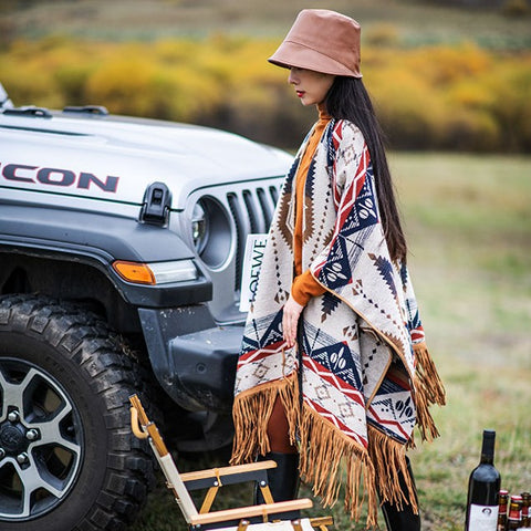 Boho Fringe Women Western Shawl