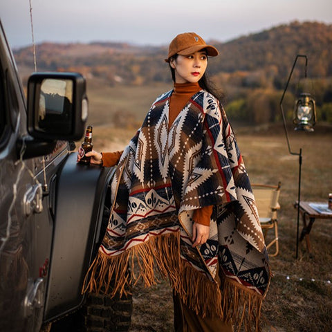 Boho Fringe Women Western Shawl
