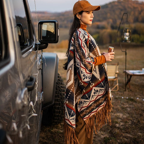 Boho Fringe Women Western Shawl
