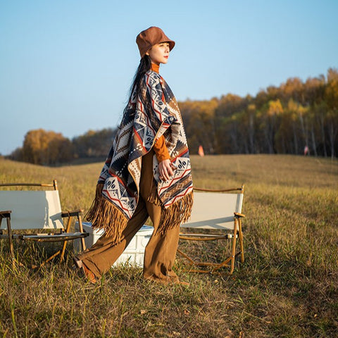 Boho Fringe Women Western Shawl