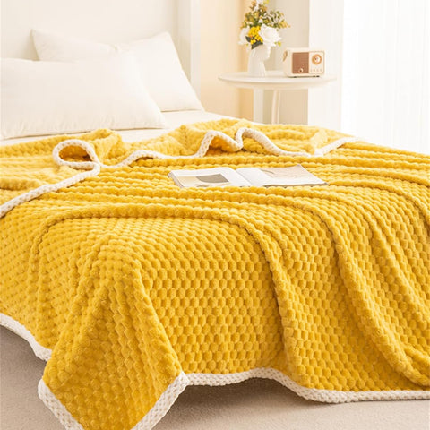 Yellow Sun Waffle Plush Throw Blanket