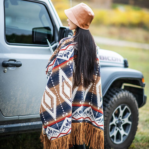 Boho Fringe Women Western Shawl
