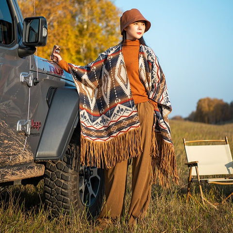 Boho Fringe Women Western Shawl