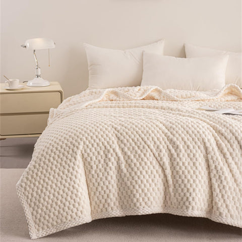 Milky White Waffle Plush Blanket