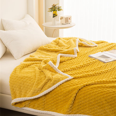 Yellow Sun Waffle Plush Throw Blanket