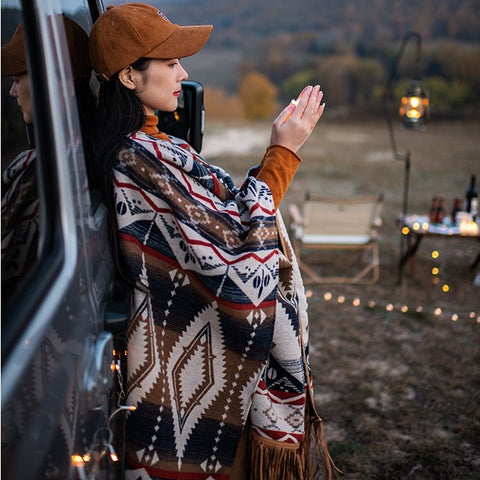 Boho Fringe Women Western Shawl