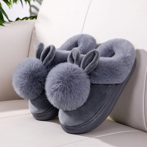 Women's Bunny Slippers - Cozy Plush Winter Warmth
