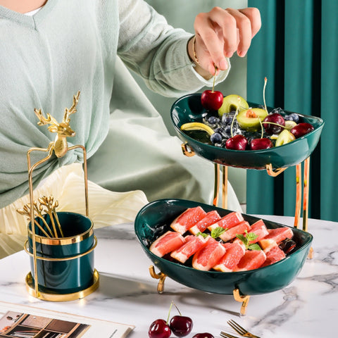 Ceramic Serving Bowls with Metal Stand