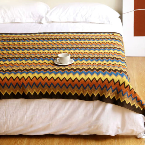 Chevron Knit Throw Blanket with Tassels