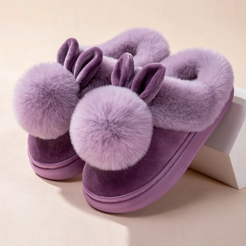Women's Bunny Slippers - Cozy Plush Winter Warmth