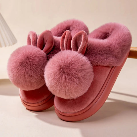 Women's Bunny Slippers - Cozy Plush Winter Warmth