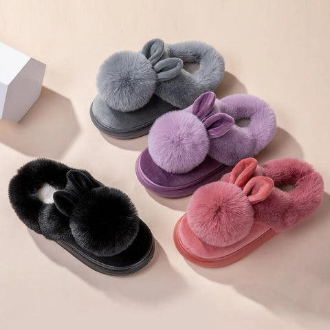 Women's Bunny Slippers - Cozy Plush Winter Warmth