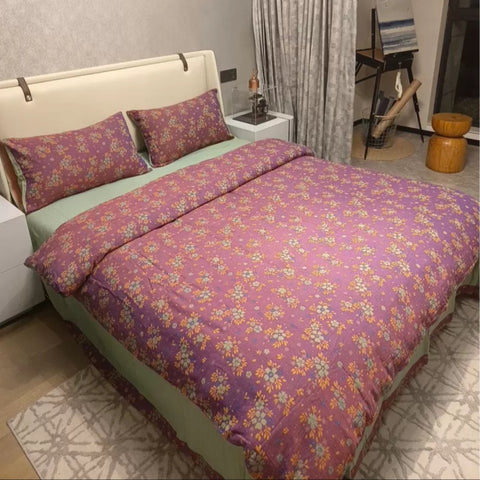 Purple Floral Cotton Bedding Set (4 PCS)