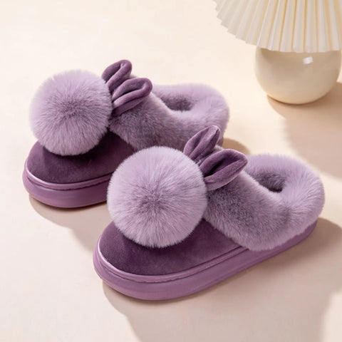 Women's Bunny Slippers - Cozy Plush Winter Warmth