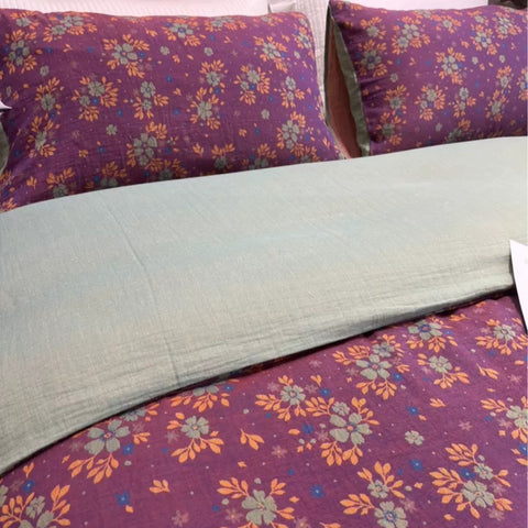 Purple Floral Cotton Bedding Set (4 PCS)