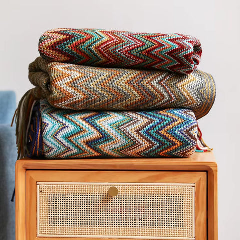 Chevron Knit Throw Blanket with Tassels