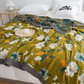 Lightweight summer blanket with moss green flower print