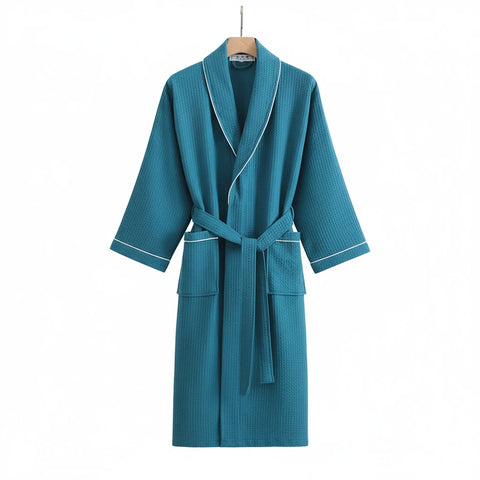 Long Sleeve Waffle Cotton Bathrobe