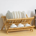 2-tier bamboo dish drying rack fully loaded