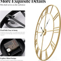 Close-up of wall clock mounting hole and silent quartz movement feature

