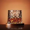 Unique bubble-textured glass with amber liquid