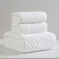 White combed cotton towel set with chevron texture