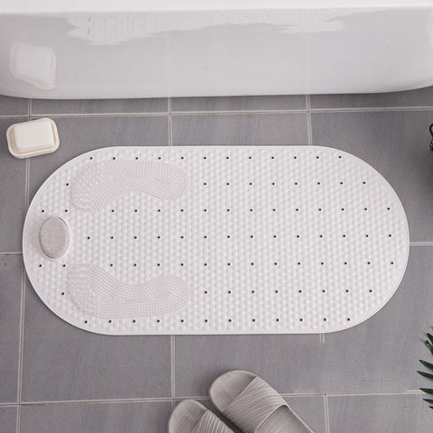 White shower mat with built-in scrubber and holes