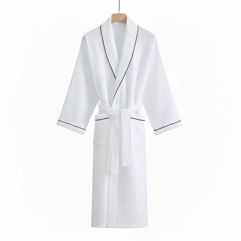 Long Sleeve Waffle Cotton Bathrobe