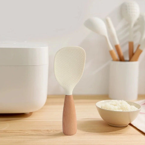 Silicone Wooden Handle Rice Spoon