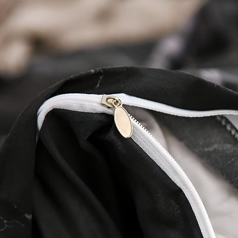 Close-up of zipper on duvet cover for easy bedding setup