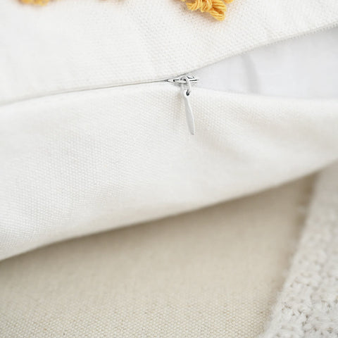Zipper detail of Halloween tufted throw pillow cushion cover for easy washing